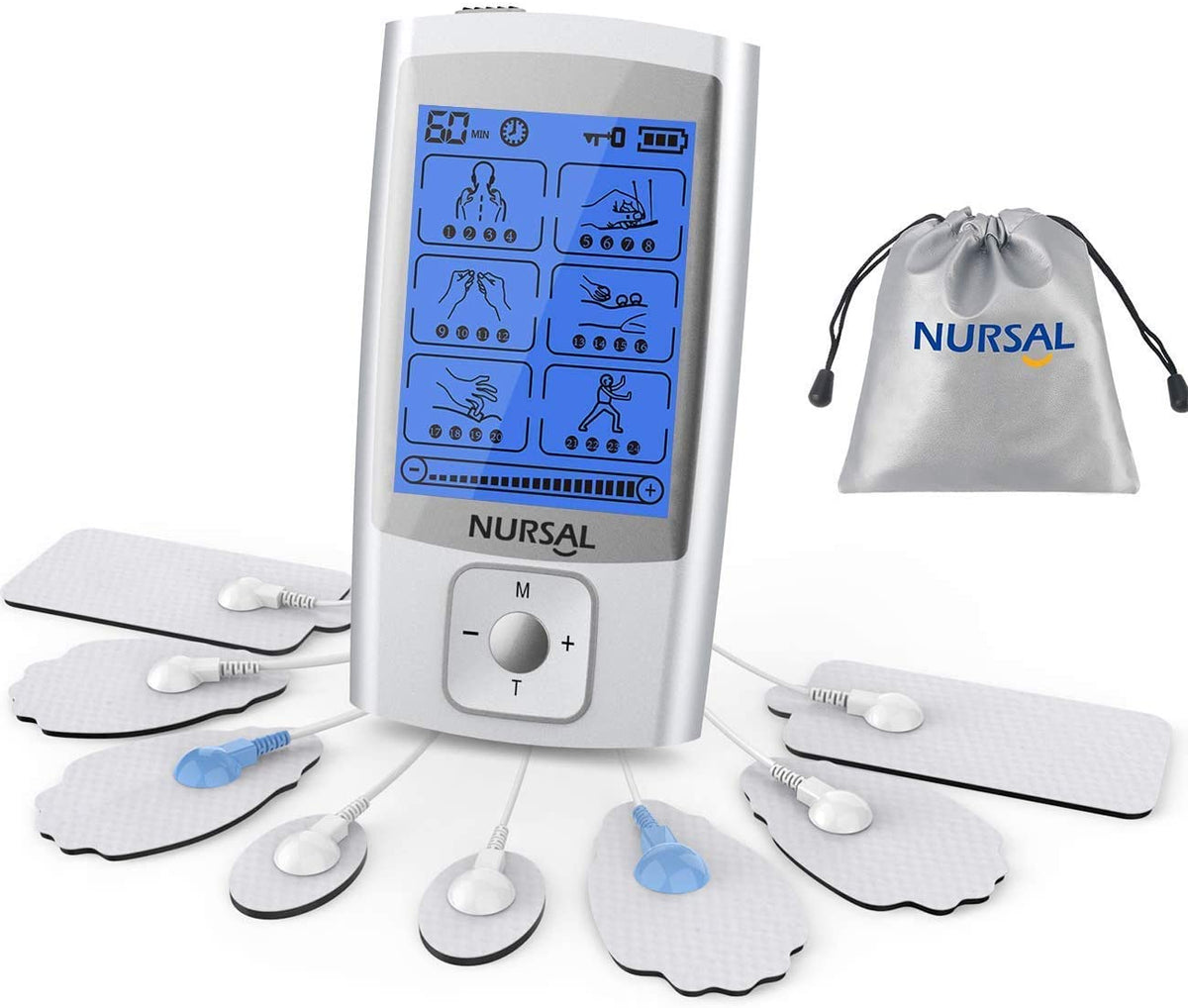 Dropship NURSAL Dual Channel Touchscreen TENS Unit Muscle Stimulator Machine  With 24 Modes Rechargeable Massager For Pain Relief Therapy, 16 Electrodes  Pads And Back Clip to Sell Online at a Lower Price