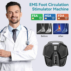 NURSAL EMS Foot Massager for Neuropathy, Electric Muscle Stimulator for Feet & Legs Circulation, TENS Unit for Feet with 6 Reusable Pads, Wireless Remote with 90 Adjustable Intensity Levels