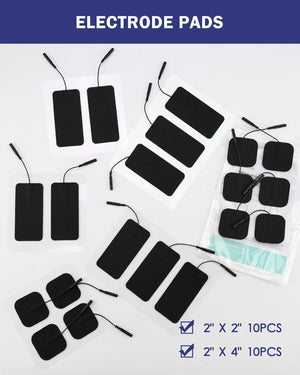 TENS Unit Replacement Pads, Nursal Reusable Self-Adhesive Electrodes Pads 20 Packs 2x2” 2x4”, Latex Free Pigtail TENS Pads, Compatible with TENS 7000, AUVON TENS, Etekcity, Nicwell Care Tens