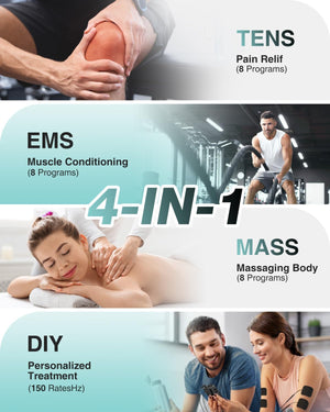 NURSAL 4 in 1 Tens Unit Muscle Stimulator, Dual Channel EMS Massage Machine with 40 Intensities - Nursal