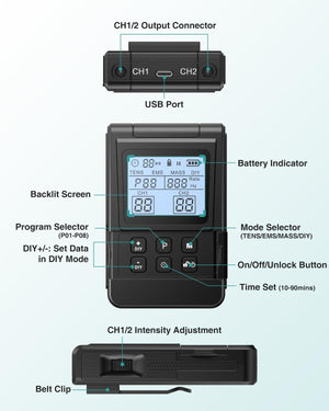 NURSAL 4 in 1 Tens Unit Muscle Stimulator, Dual Channel EMS Massage Machine with 40 Intensities - Nursal