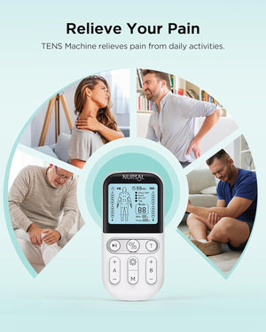 NURSAL Dual Channel 3 - in - 1 TENS Unit Muscle Stimulator, EVA Travel Case Electronic Pulse Massager, 24 Modes TENS EMS Machine - Nursal