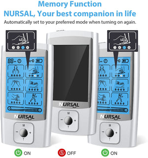 NURSAL EMS TENS Unit Muscle Stimulator with 8 Electrode Pads/Storage Pouch/Pads Holder, Rechargeable 16 Modes Electronic Pulse Massager for Pain Relief Therapy, Arthritis, Muscle Stiffness/Soreness - Nursal