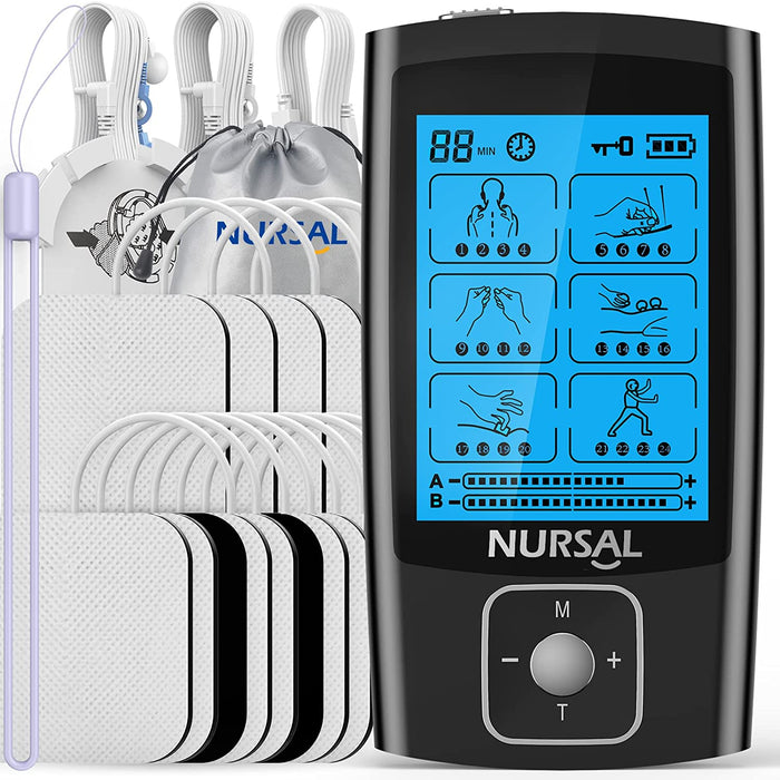 NURSAL TENS Unit with 12pcs Replacement Pads, Muscle Stimulator Machine for Neck, Back, Sciatica Pain Relief, Rechargeable Electronic Pulse Massager 24 Modes 20 Intensity