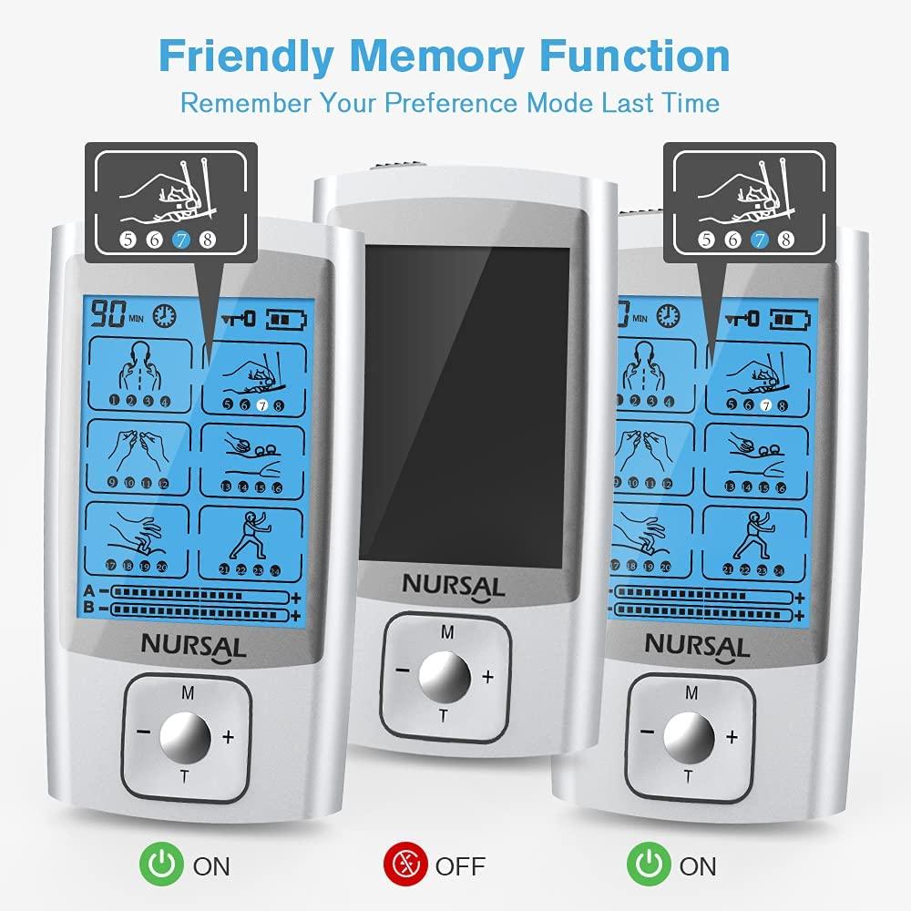 NURSAL Dual Channel EMS TENS Unit 24 Modes Muscle Stimulator for Pain  Relief & Muscle Strength with 14 Pads, Rechargeable TENS Machine Pulse  Massager