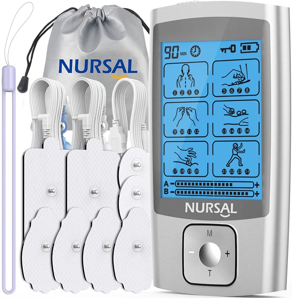 HEXTOR Tens Unit Muscle Stimulator- Tens Machine with 4 Channel & 24 Modes-  EMS Tens Units for Pain Relief with 8Pcs Electrode Replacement Pads- Tens
