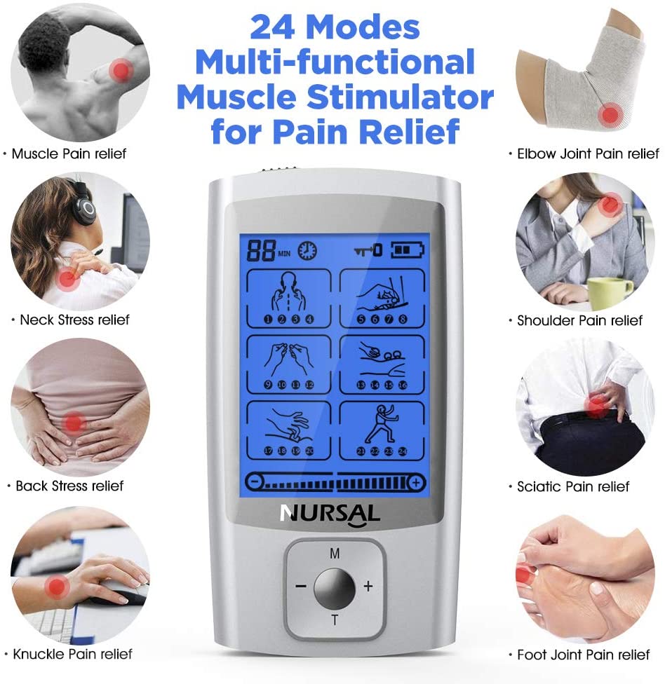 NURSAL TENS Unit Muscle Stimulator W8 Pads 24 Modes Pain Relief Therapy  Massager 