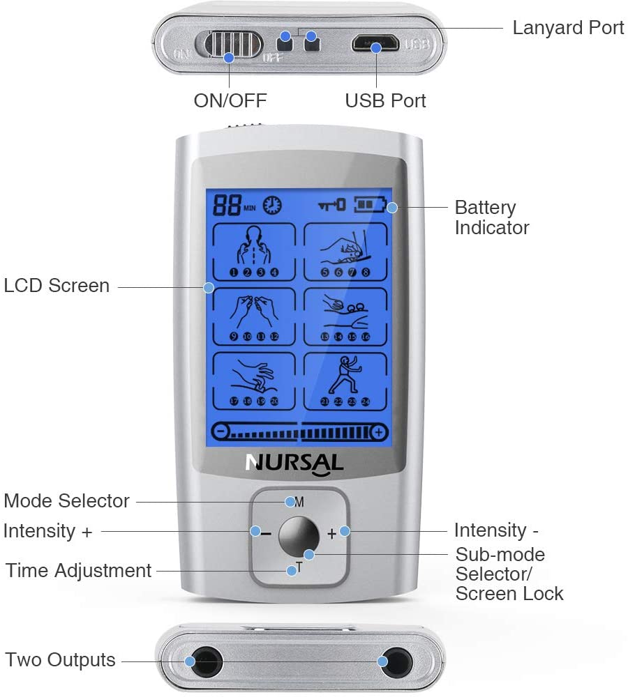NURSAL AS1080 Dual Channel EMS TENS Unit 24 Modes Muscle Stimulator – Nursal